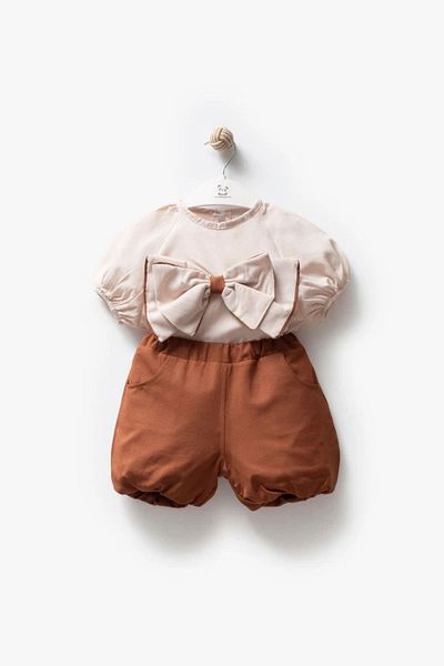 Minytrendy Baby Girls & Kids Summer Balloon Sleeve Blouse and Shorts Bottom Top Set Eid Outfit