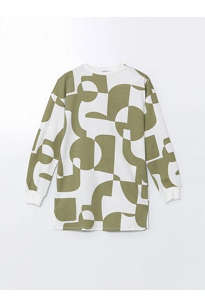 LC Waikiki Crew Neck Patterned Oversize Women's Sweatshirt Tunic