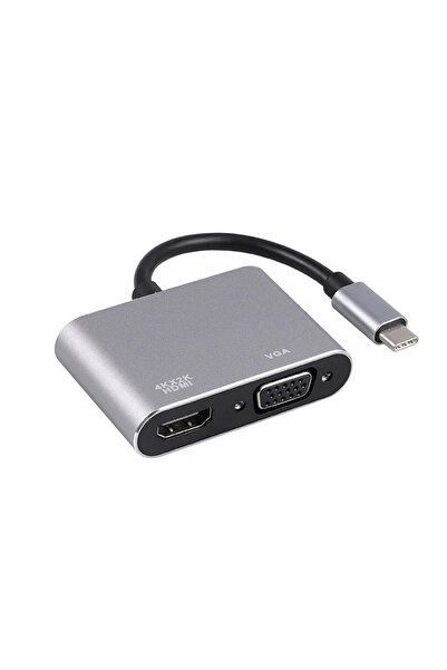 Genel Markalar 2in1 Type-C to 4K HDMI + VGA Çevirici ve Dönüştürücü Adaptör HC10
