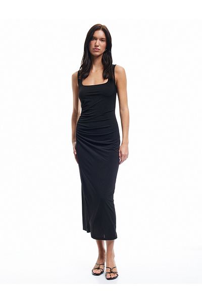Koton Sandy Fabric Drape Detail Sleeveless Square Neck Midi Pencil Dress