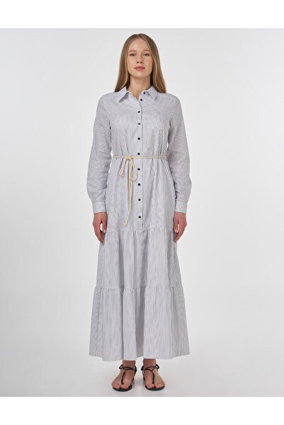 Kayra İp Kemer Detaylı Pamuklu Elbise Siyah