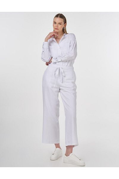 Kayra Linen Blended Carrot Trousers Optical White