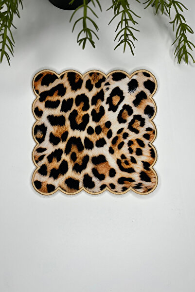 decofav Leopar Desenli Nakış Kenar Kokteyl Peçetesi 1 Adet