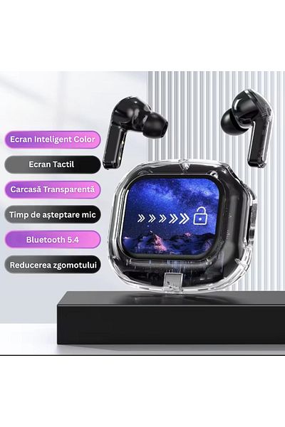 Velixo Căști wireless Bluetooth 5.4, ecran tactil, anulare a zgomotului, asistent vocal, microfon HD, apeluri și fotografii