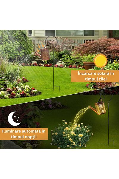 Velixo Lampă de grădină cu LED-uri solare vintage, design cu aspersoare, suport pentru țăruș, senzor de amurg, IP65, pentru decor exterior