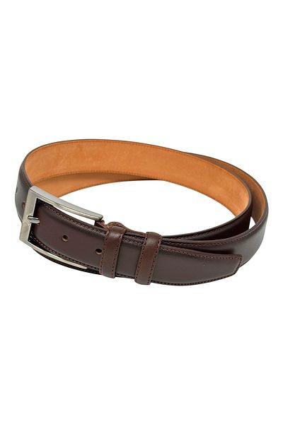 Süzer Deri 3.5 Cm. Classic Genuine Leather Stitched Model Solid Color Men's Belt Dark Brown