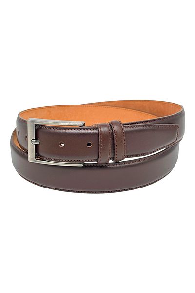 Süzer Deri 3.5 Cm. Classic Genuine Leather Stitched Model Solid Color Men's Belt Dark Brown