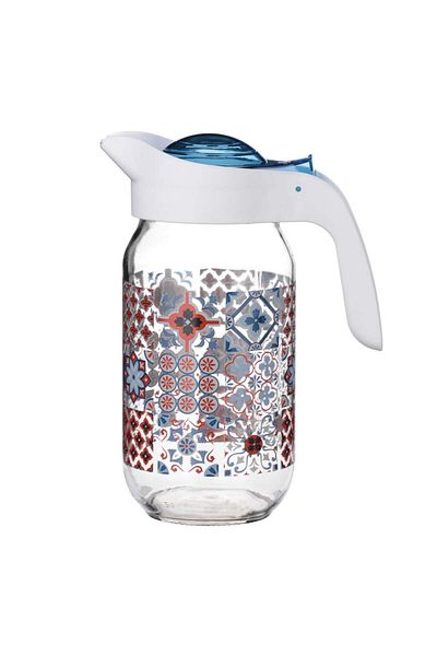 PUFO Carafă tradițională din sticlă cu capac, pentru apă, limonadă sau suc, 1 l, transparentă
