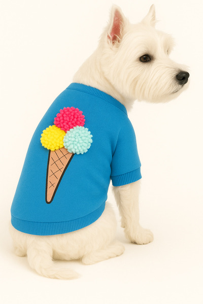 DOGİ&DOG سويت شيرت للكلاب والقطط باللون الأزرق الكريمي من السلالة الصغيرة