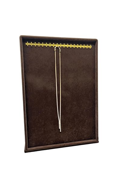 MeGass Dekor Domestic Production Suede Fabric Nailed Brown Color 34/24 cm Pedestal Rosary-Necklace Jewelry Stand
