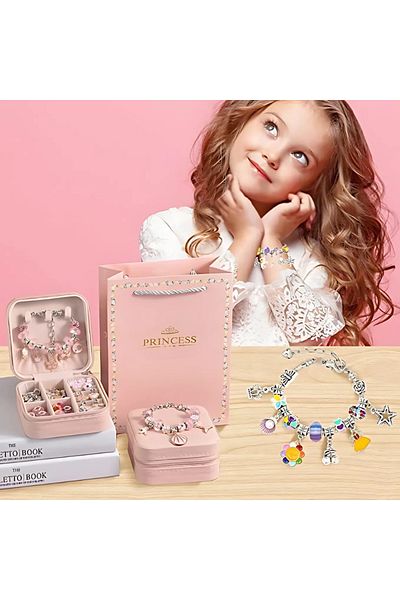 Velixo Colorful Bracelet Making Set, 69 Pieces, Pendants, Beads, 3 Bracelets, 3 Necklaces, Develops Skills