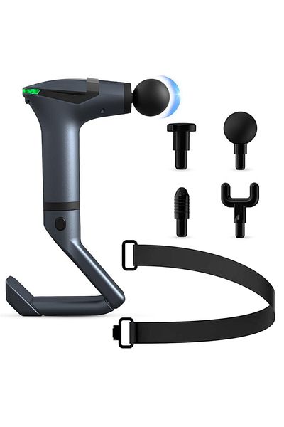 Velixo Aparat de masaj muscular profesional, 4 capete, bandă vibratoare, mâner extensibil, 12 viteze, 3300 rpm, LCD