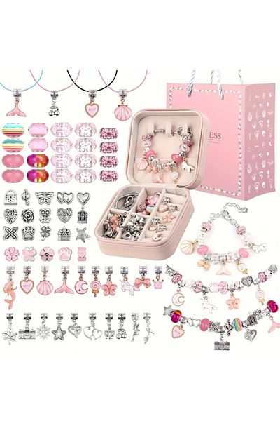 Velixo Colorful Bracelet Making Set, 69 Pieces, Pendants, Beads, 3 Bracelets, 3 Necklaces, Develops Skills