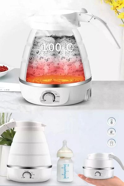 Rosemor Foldable Camping Picnic Water Heater Portable Mini Kettle Electric Kettle with Silicone