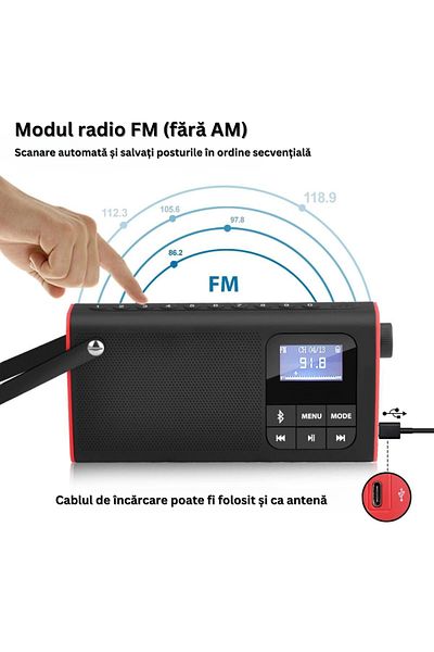 Velixo Portable Fm Radio, Bluetooth Speaker, Lcd, Micro Sd Card, Aux, Eq 6 Modes, Carrying Handle, Usb