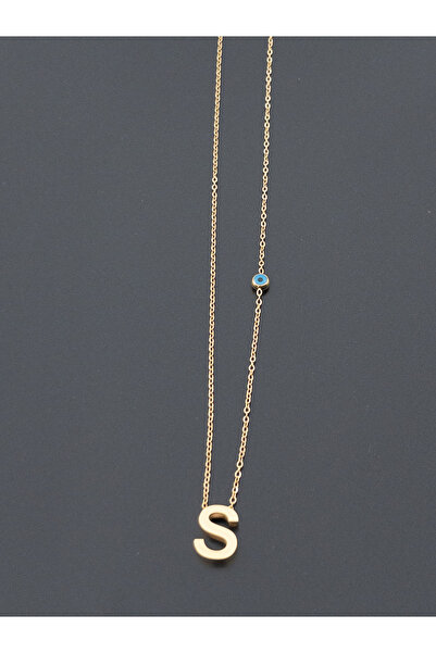 Siya Silver Nazar Boncuklu Harfli Çelik Kolye - Gold Renk