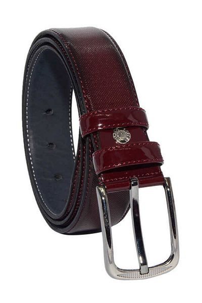 Süzer Deri 3.5 cm Buckle Patent Leather Patterned Model Classic Men's Belt Claret Red