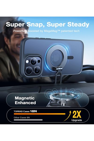 TORRAS MagSafe Shockproof Case for iPhone 16 Pro Slim, Durable,Anti-Scratch,& Fingerprint Translucent,Black
