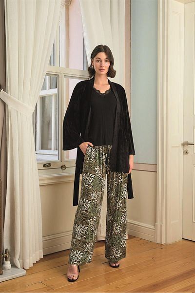 MONAMİSE Set de pijamale din 3 piese cu frunze de flori și model etnic