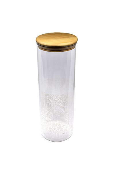 PUFO Borosilicate glass container for sugar, coffee, tea or spices, with airtight bamboo lid, 1.9 L