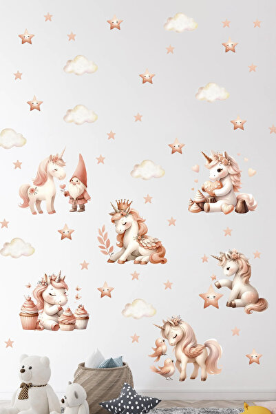 KT Decor Set de autocolante de perete pentru camera fetelor cu unicorni drăguți