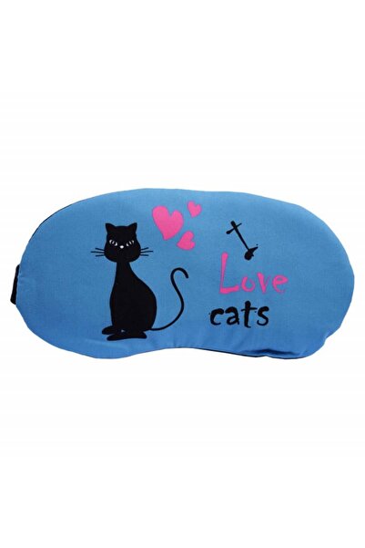 PUFO Mască de dormit sau de călătorie, cu gel detașabil, Pufo Cat lover, 20 cm, albastră