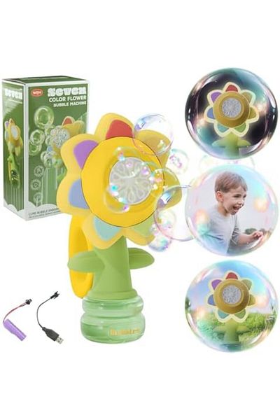 Generic Seven-color Flower Bubble Machine With Lights – Automatic Bubble Blower For Kids And Outdoor Fun
