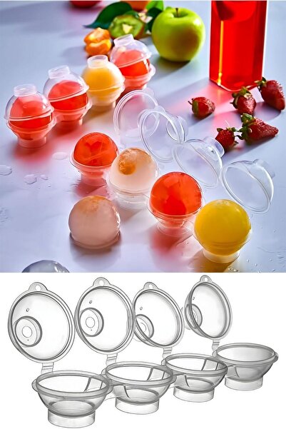 BEYZANA Yeni 4'lü Küre Buz Topu Kalıbı - Yuvarlak Içecek Buz Topu Dondurucu Buzluk Saklama Ve Sunum Kabı