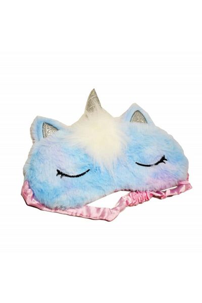 PUFO Mască de dormit sau de călătorie, cu gel detașabil, Pufo Little Unicorn, 20 cm, albastră