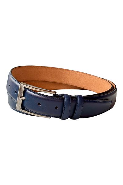 Süzer Deri 3.5 Cm. Classic Genuine Leather Stitched Model Solid Color Men's Belt Navy Blue