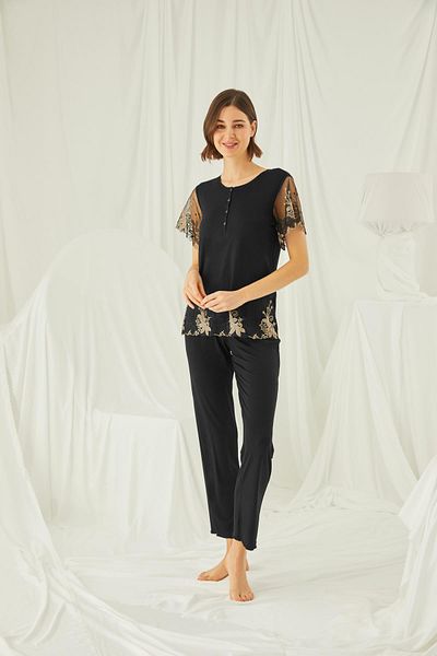 MONAMİSE Set de pijamale din dantelă Brode cu nasturi în față