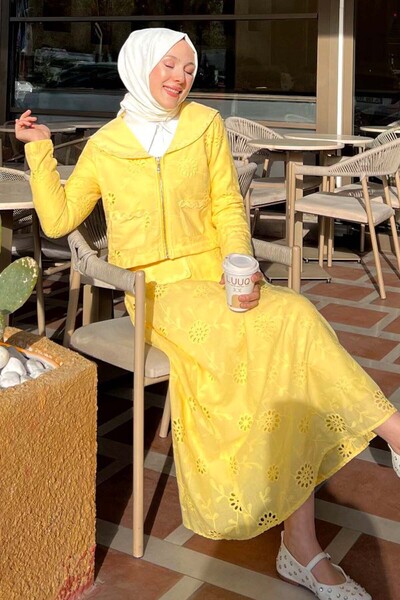 benguen Collared Brode Suit Yellow 3016