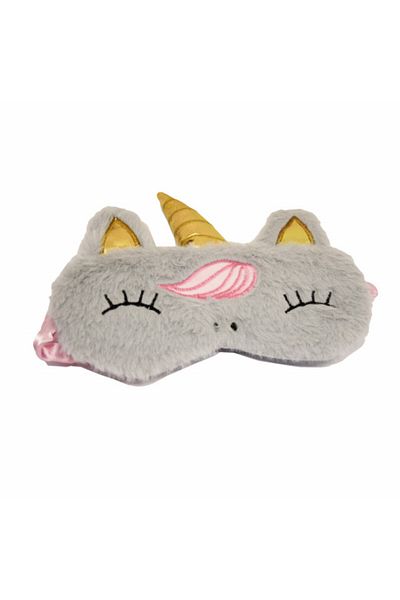 PUFO Mască de dormit sau de călătorie, cu gel detașabil, Pufo Unicorn, 20 cm, gri