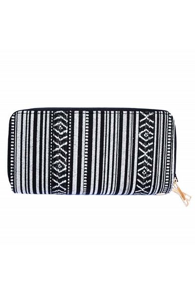 PUFO Portofel textil dublu pentru femei, Pufo Black Lines, cu fermoar, 20 x 12 cm, negru