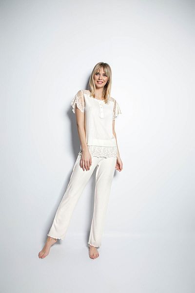 MONAMİSE Front Button Brode Lace Pajama Set