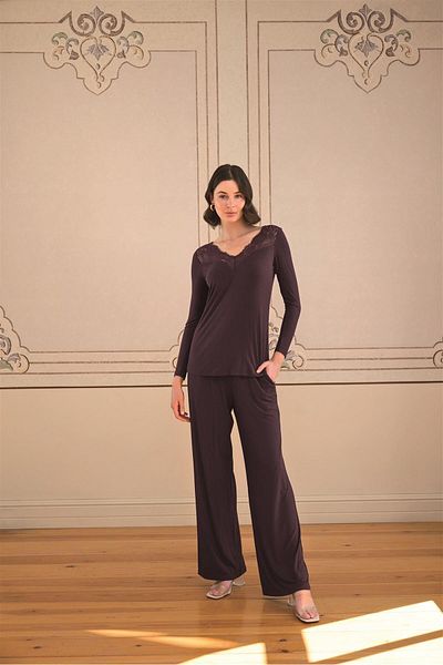 MONAMİSE Long Sleeve and Lace Pajama Set