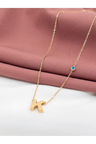 Siya Silver Evil Eye Beaded Letter Steel Necklace - Gold Color