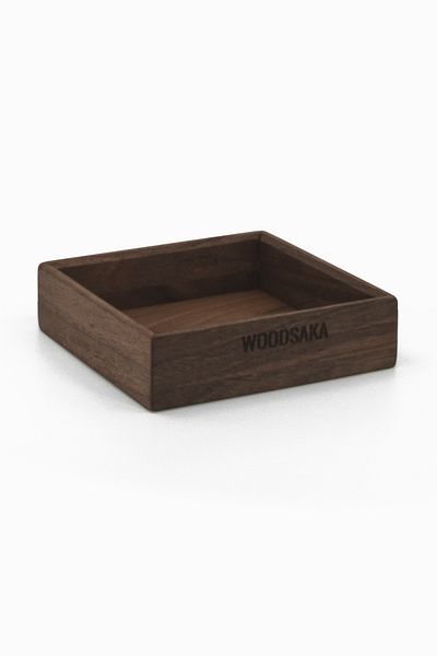 Woodsaka Gobi Note Paper Box and Paperclip Holder - Walnut - 12.4cm X 12.4cm X 3cm