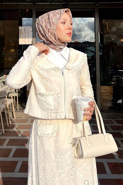 benguen Hijab Top - Bottom Set - Cream - Regular fit