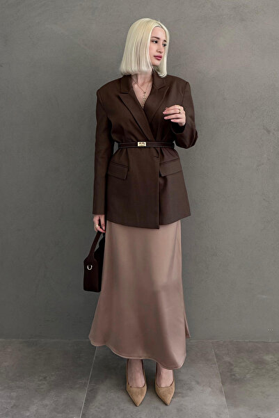 Madmext Kahverengi Oversize Blazer Kadın Ceket Mg2445
