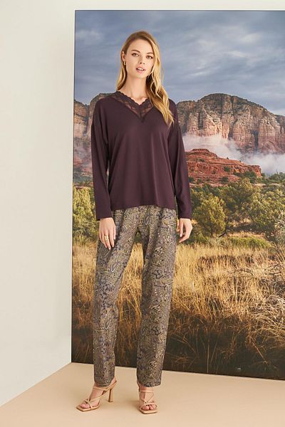 MONAMİSE Ethnic Patterned Lace Pajama Set