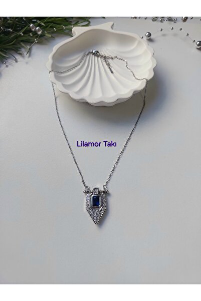Lilamor Serenay Knight Necklace with Steel Zircon and Blue Stone