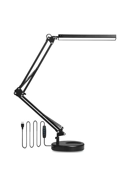 Velixo Led Desk Lamp, 10 Brightness Levels, 3 Modes, Clamp, Adjustable Arm, Memory, Eye Protection, Usb