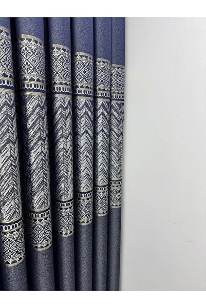 NİVEMESHOME Avşa Pattern:632349 502 Dark Blue 1/3 Thick Pleat Background Curtain Apm