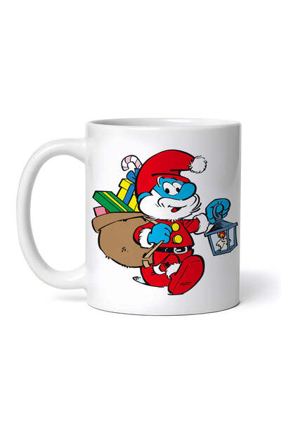 OEM Cană albă personalizată, Ștrumfii Moș Crăciun cu sacul plin, INOVATIX®. 3...