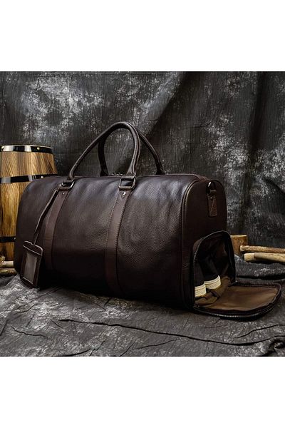 LEBLOU LEBLOU travel bag made of genuine leather, shoe compartment, sports and travel, 45x23x25