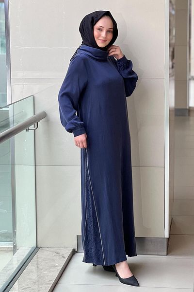 Nuss Vegan Cupra Dress with Shawl Collar Side Zipper Detail