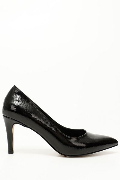 GÖNDERİ(R) Women's Black Wrinkled Patent Leather Pointed Toe Thin Heel Heeled Stiletto