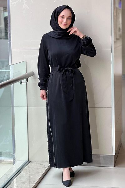Nuss Vegan Cupra Dress with Shawl Collar Side Zipper Detail
