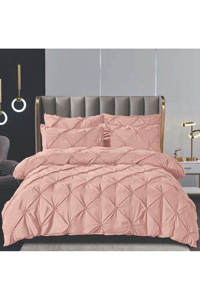 JOJO Double bed linen, Cotton with Pleats, 6 pieces, 230x250cm, Salmon